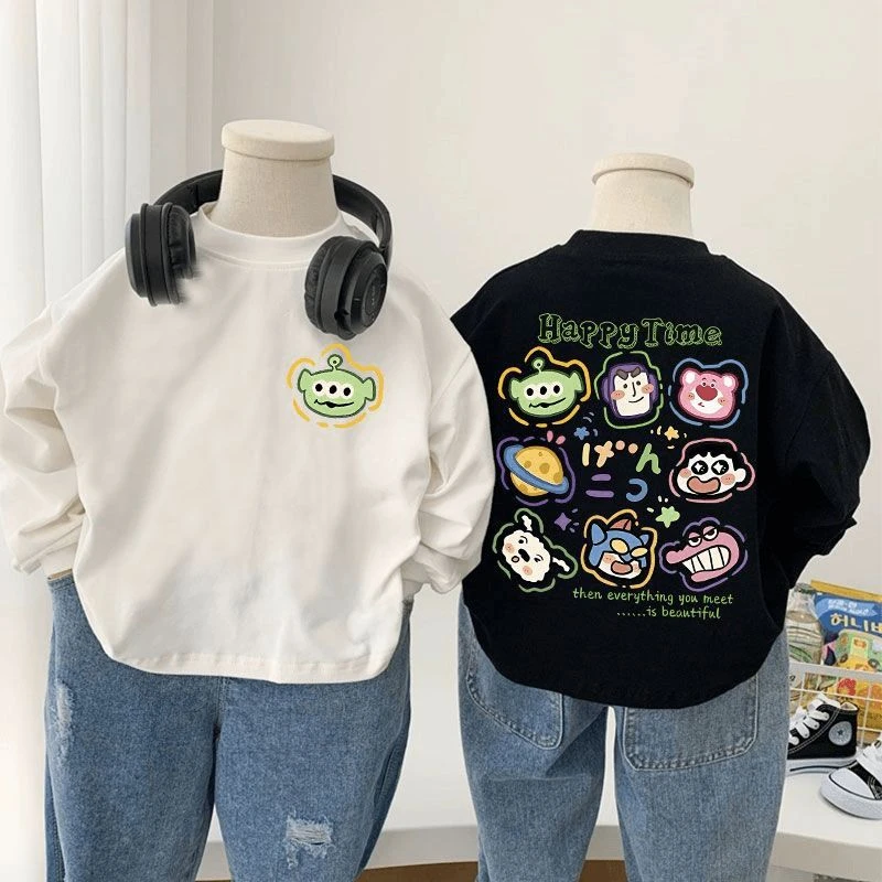 纯棉卡通印花长T春秋新品男童女童T儿童休闲日常穿搭长袖潮流百搭