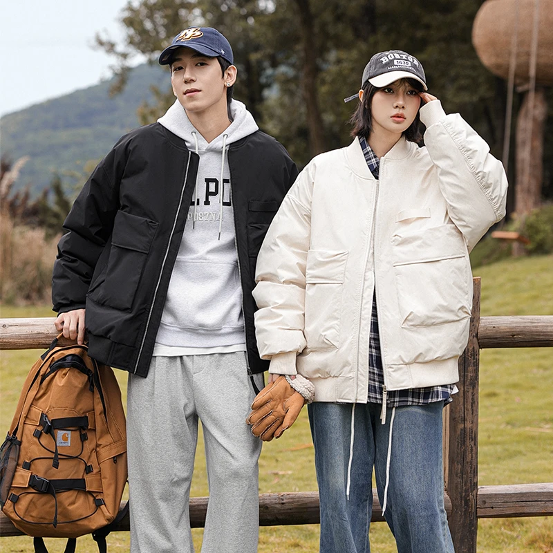 棒球领宽松棉衣冬季高街美式休闲潮流飞行棉服情侣防水外套男袄