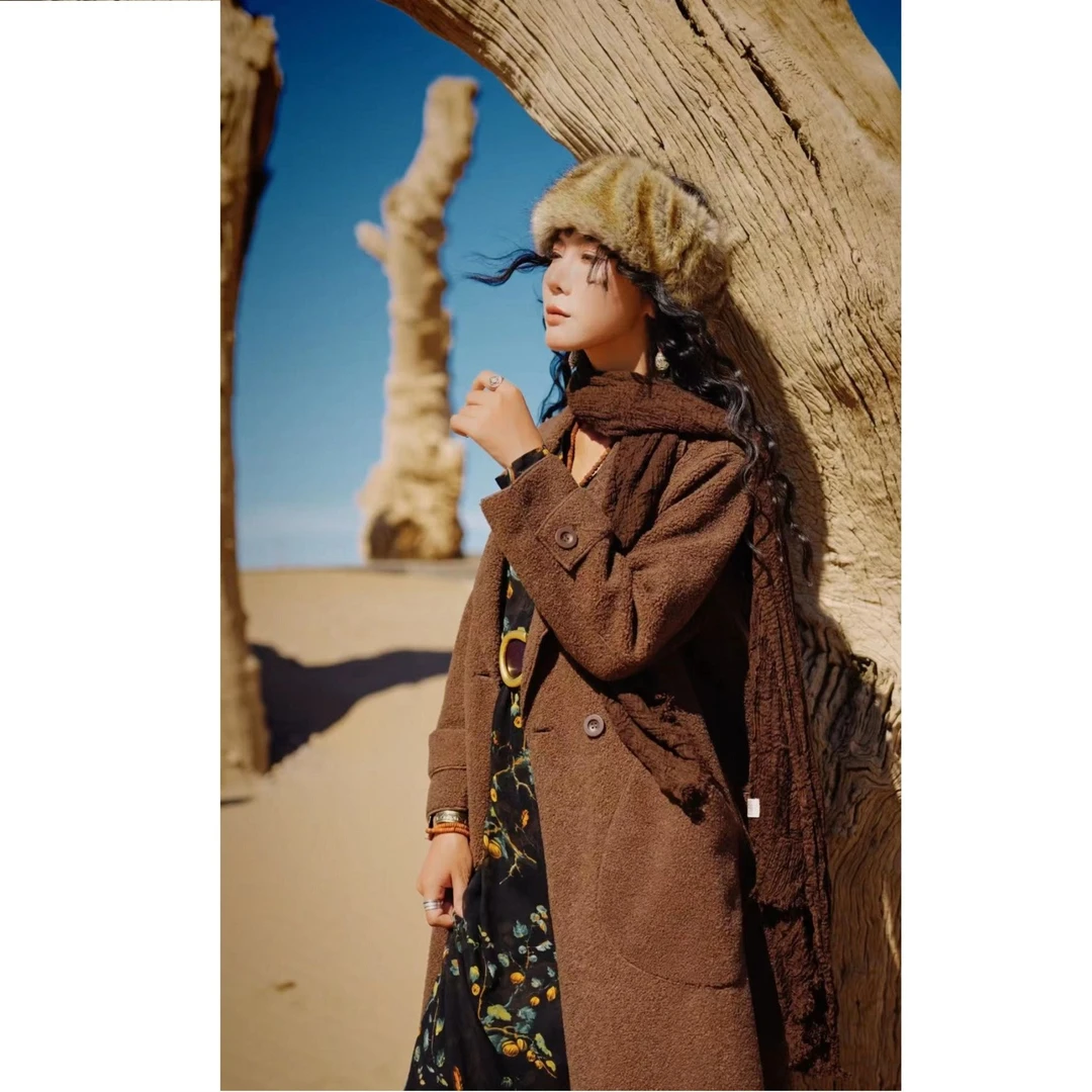 娜三月【大宝推荐】秋冬新品复古经典厚款大衣G553中长款外套XP