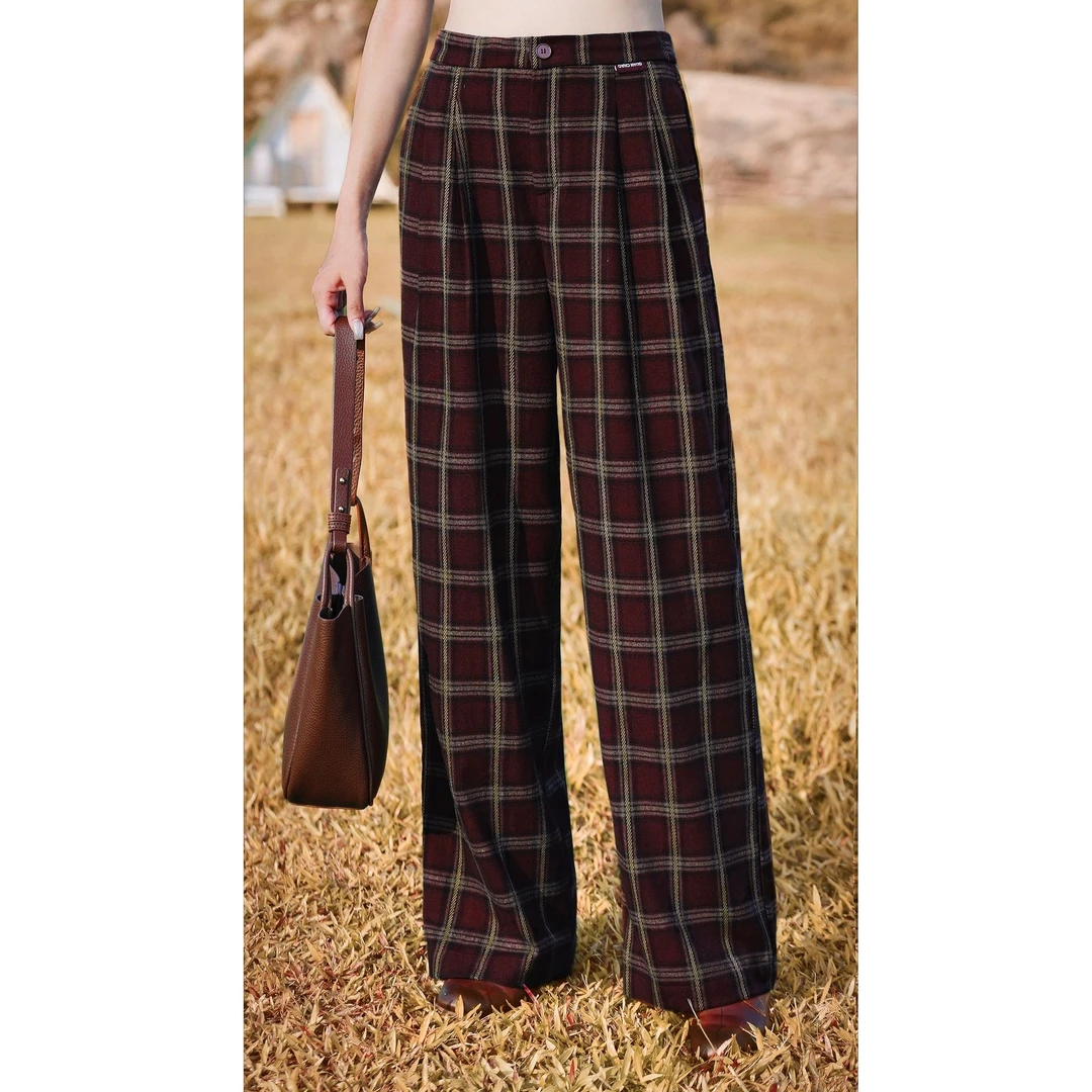 【植物染】质感减龄文艺新款色织格子裤5627