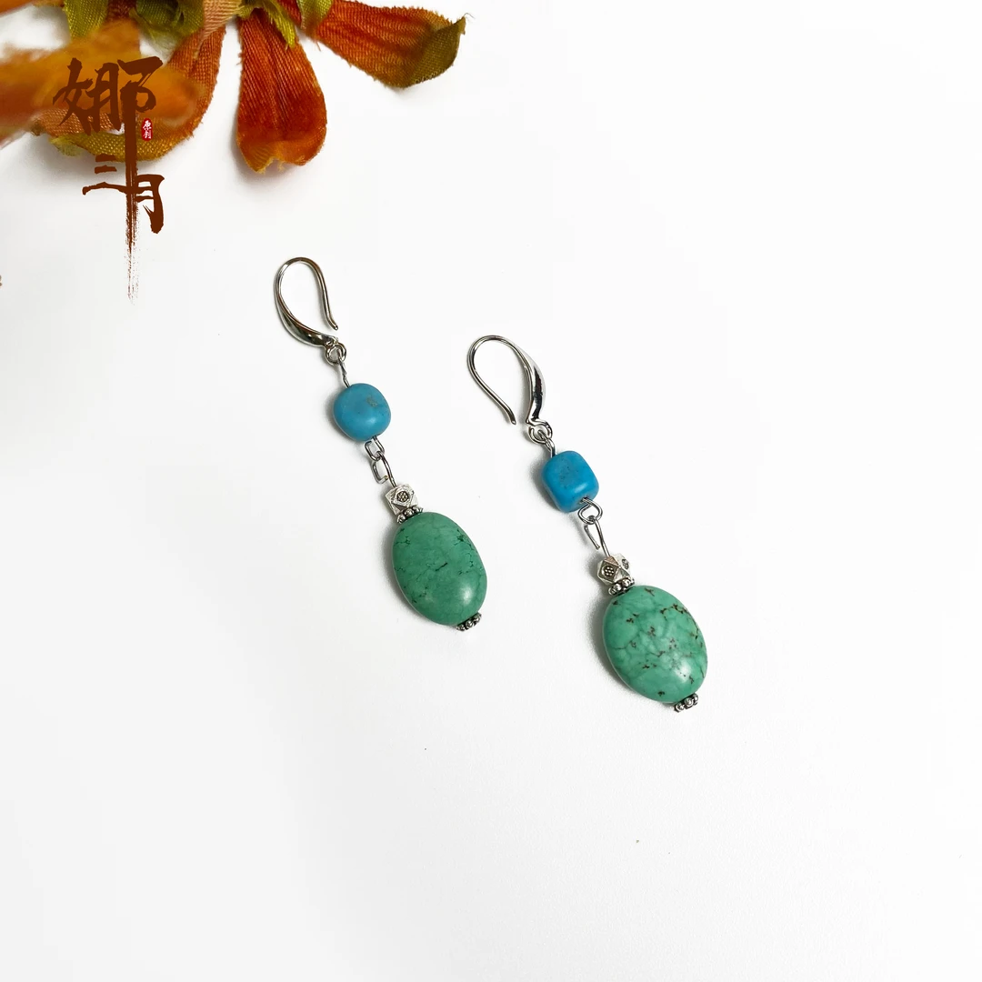 非金属莫桑石耳饰 娜三月［海洋女神］一抹蓝手工文艺耳饰耳环