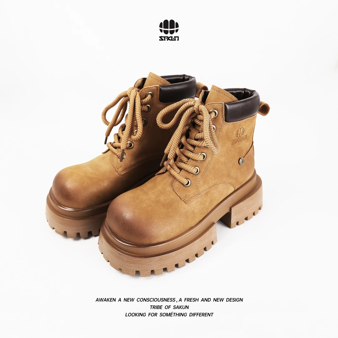 【新年战靴】SAKUN复古厚底圆头粗跟大黄靴3153-1985595-JS