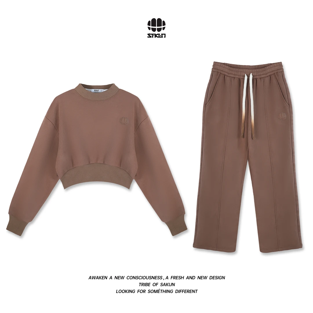 【欧若风】SAKUN刺绣圆领收腰短款卫衣+裤子套装3153-1604970-JS