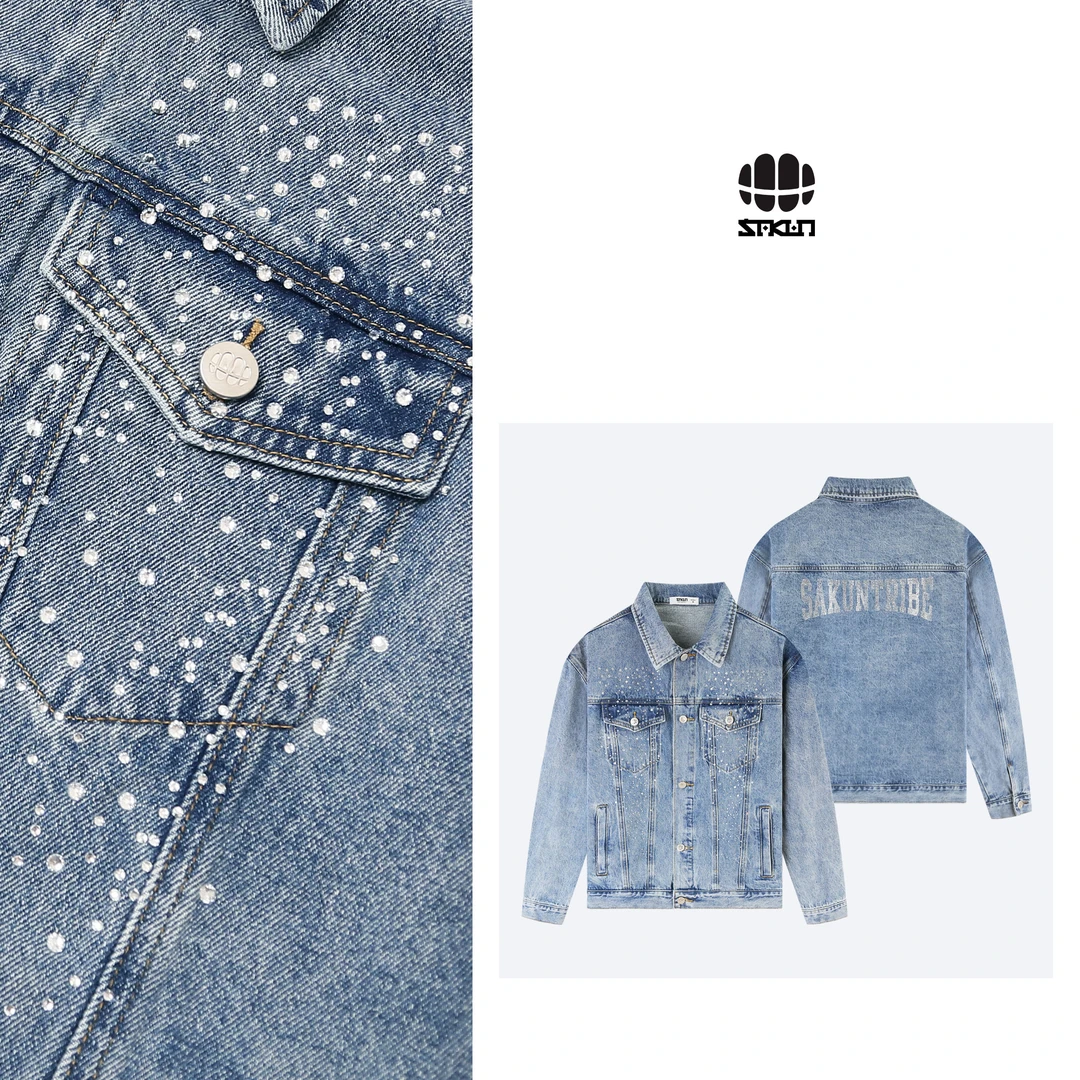 SAKUN重工立体烫仿钻情侣牛仔外套3153-1405572-MM