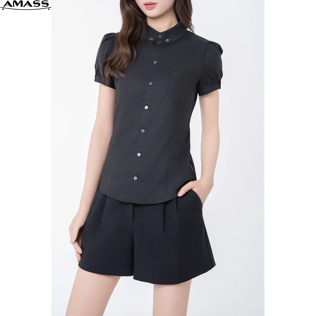 AMASS/阿玛施新款时尚质感百搭公主袖收腰显瘦短袖衬衫女 5300948