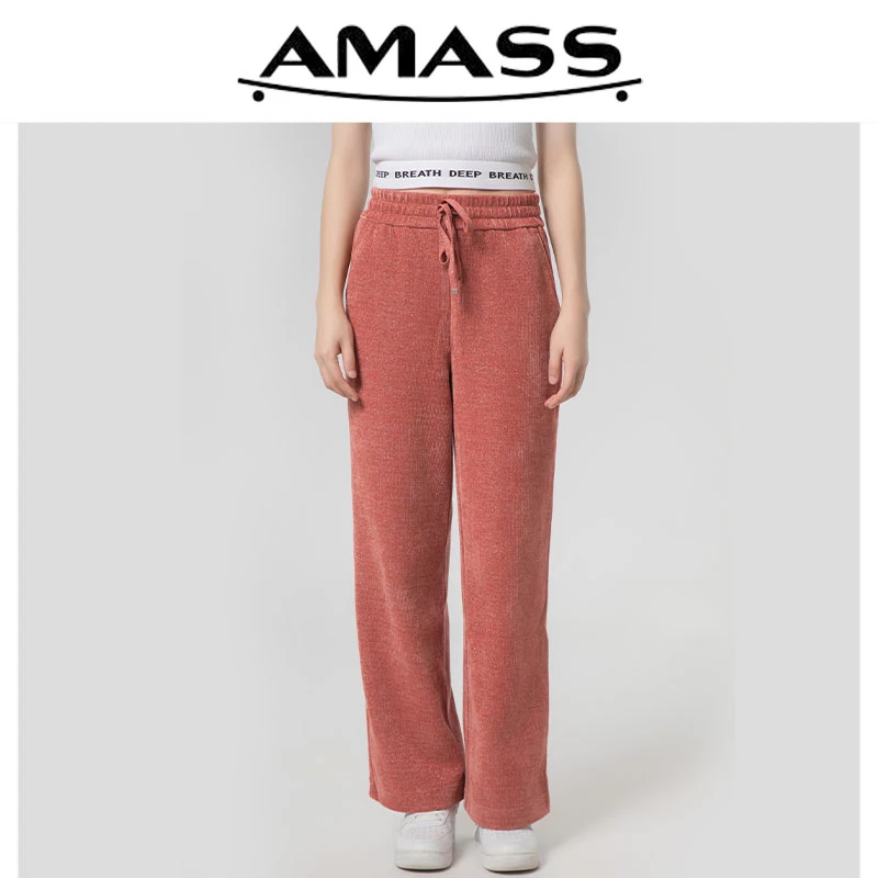 AMASS/阿玛施秋冬新款时尚百搭雪尼尔宽松垂感高腰直筒裤 5100486
