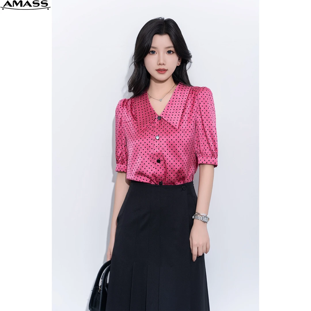 AMASS/阿玛施时尚百搭翻领小众上衣袖气质显瘦桑蚕丝衬衫 5300970