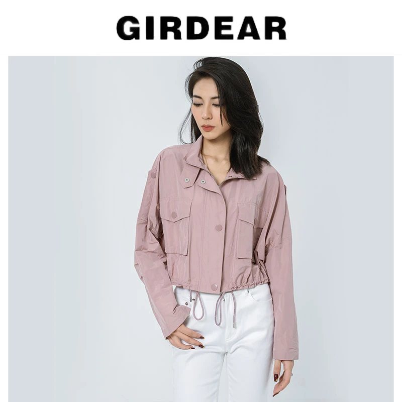GIRDEAR/哥弟翻领多色帅气工装口袋夹克短款上衣女外套 1400520