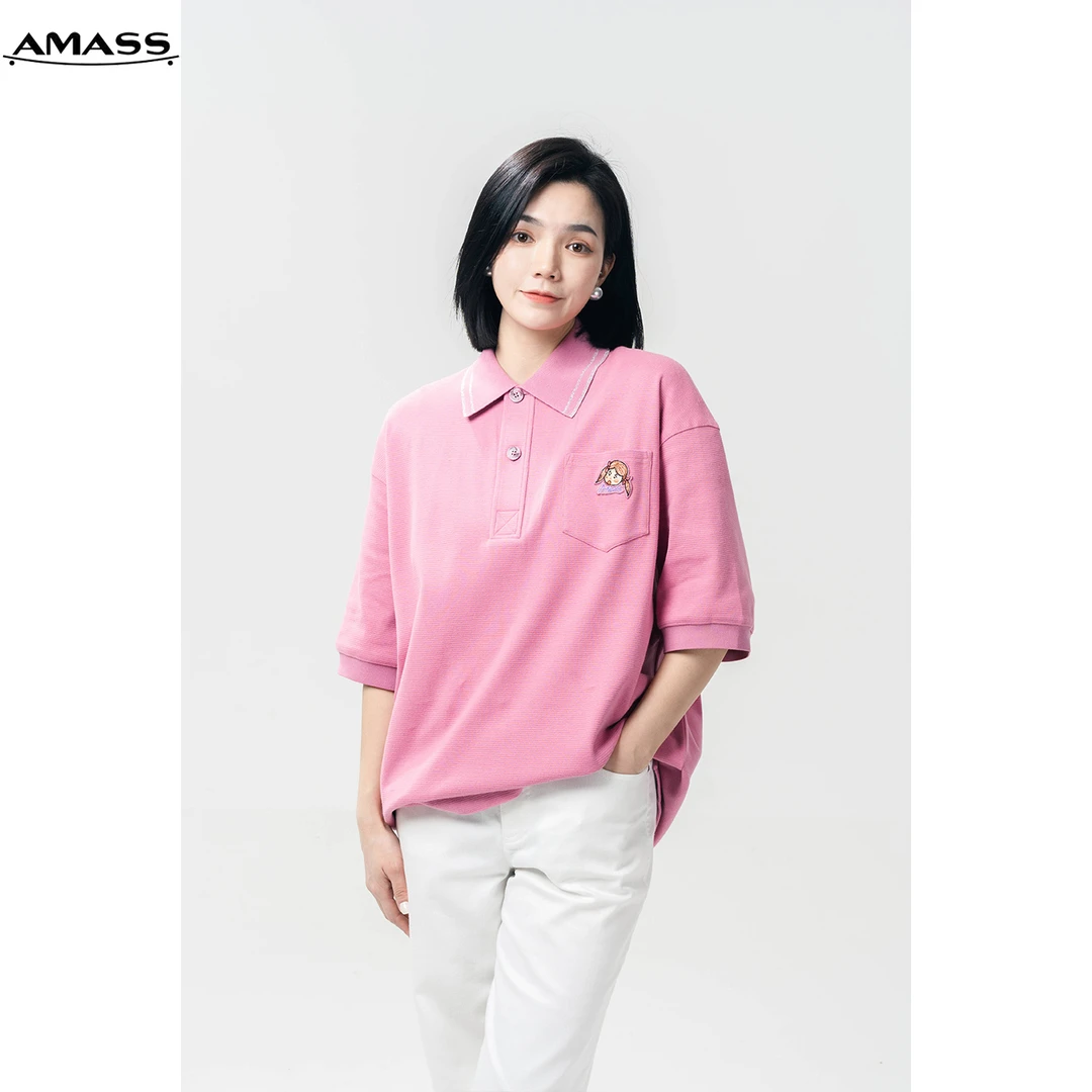 AMASS/阿玛施夏季新款舒适百搭口袋宽松中长款POLO衫T恤女5300834