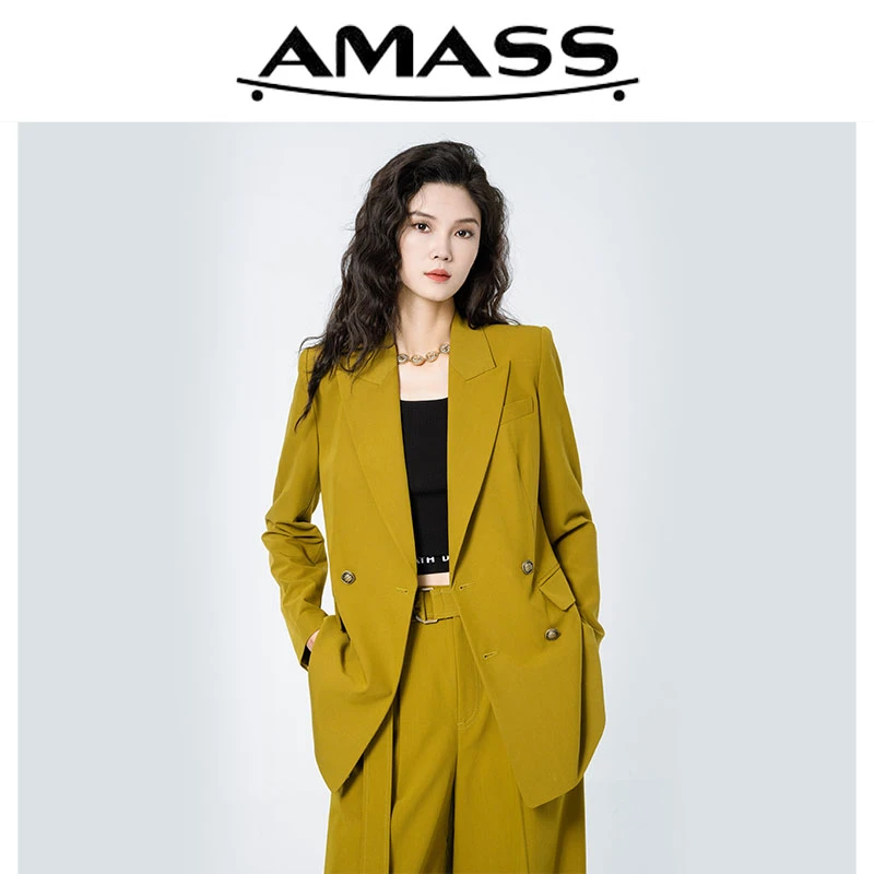 AMASS/阿玛施经典千金西服休闲绿色气质宽松长袖西装拼接 5400773