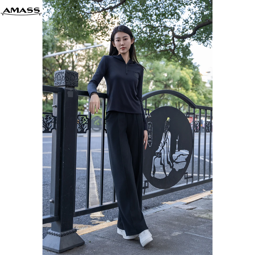 AMASS/阿玛施【薄荷曼波】春秋新款宽松显瘦松紧腰直筒裤女 5100360