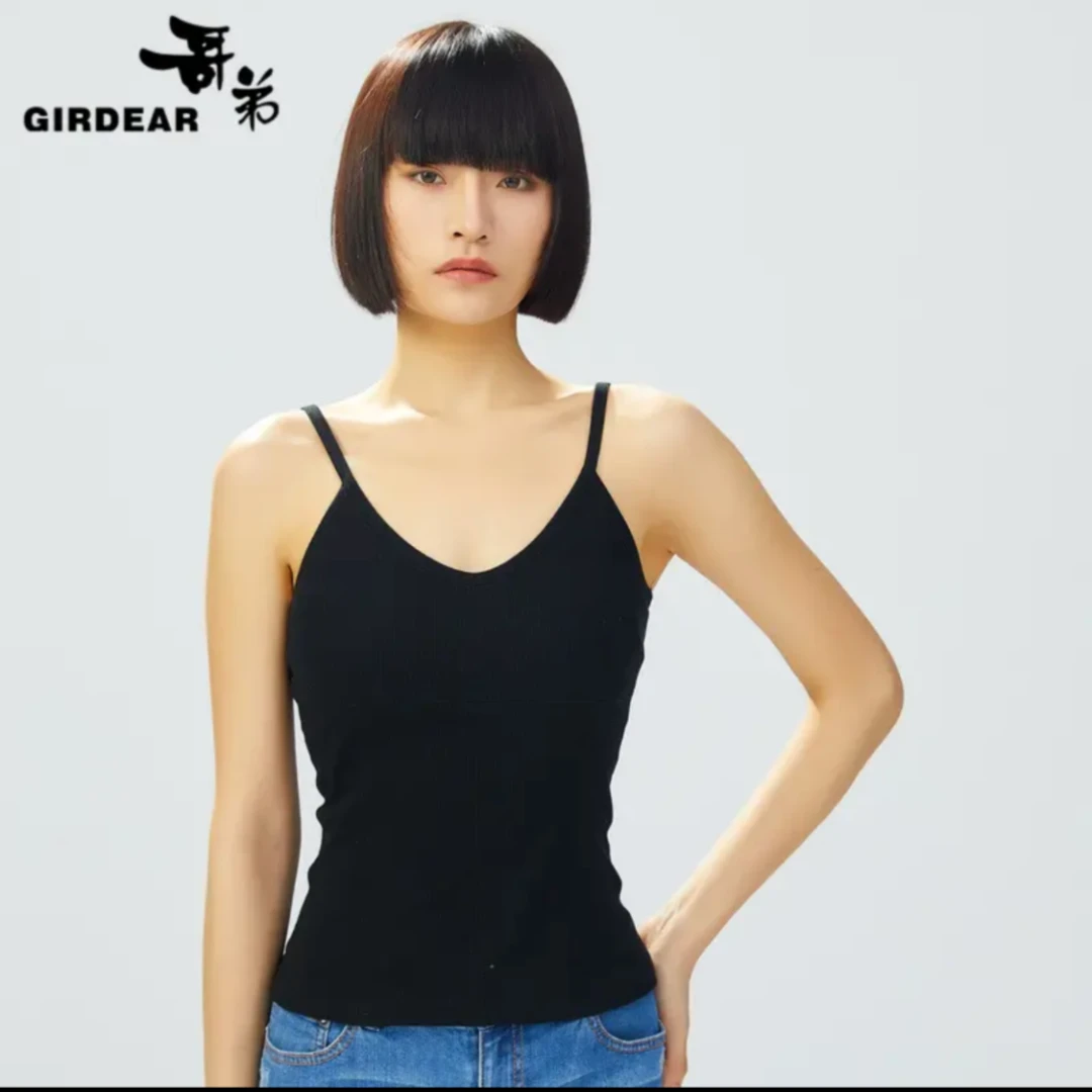 GIRDEAR/哥弟夏季黑色修身百搭针织美背 时尚辣妹背心吊带1300778