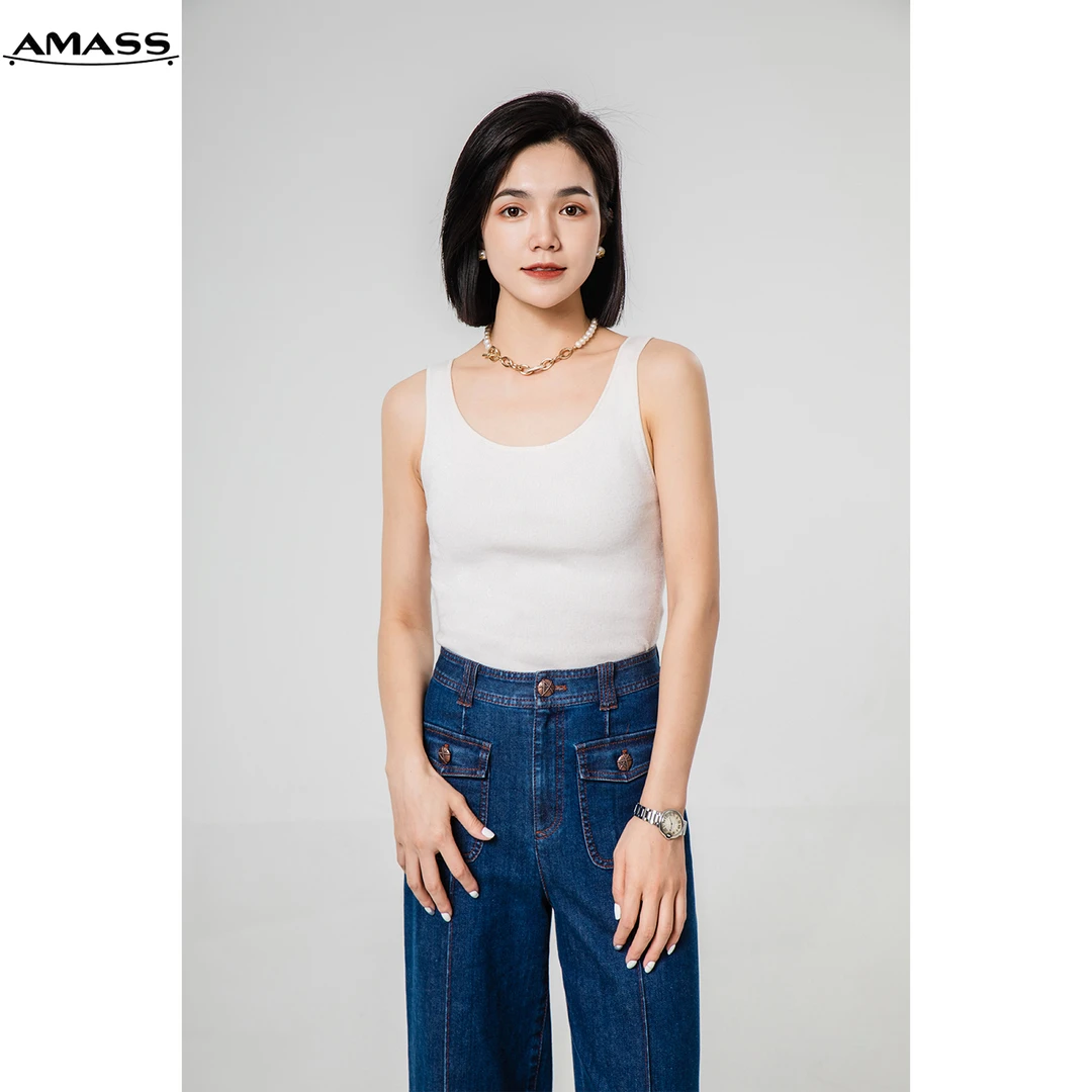 AMASS/阿玛施新款简约暗黑风羊绒贝贝加长版打底内搭背心 5392357