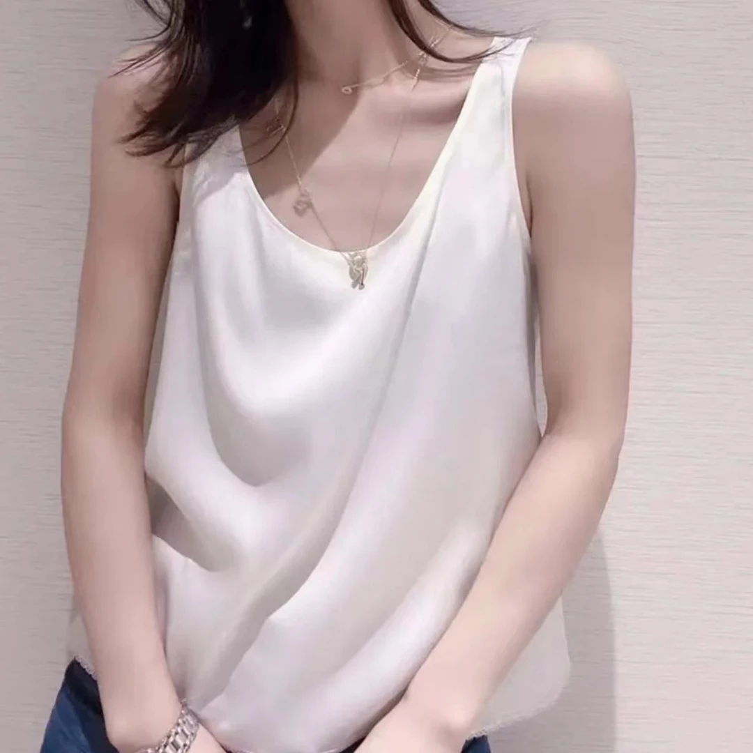 AMASS/阿玛施新款夏季时尚气质百搭白色宽带桑蚕丝背心 5300730