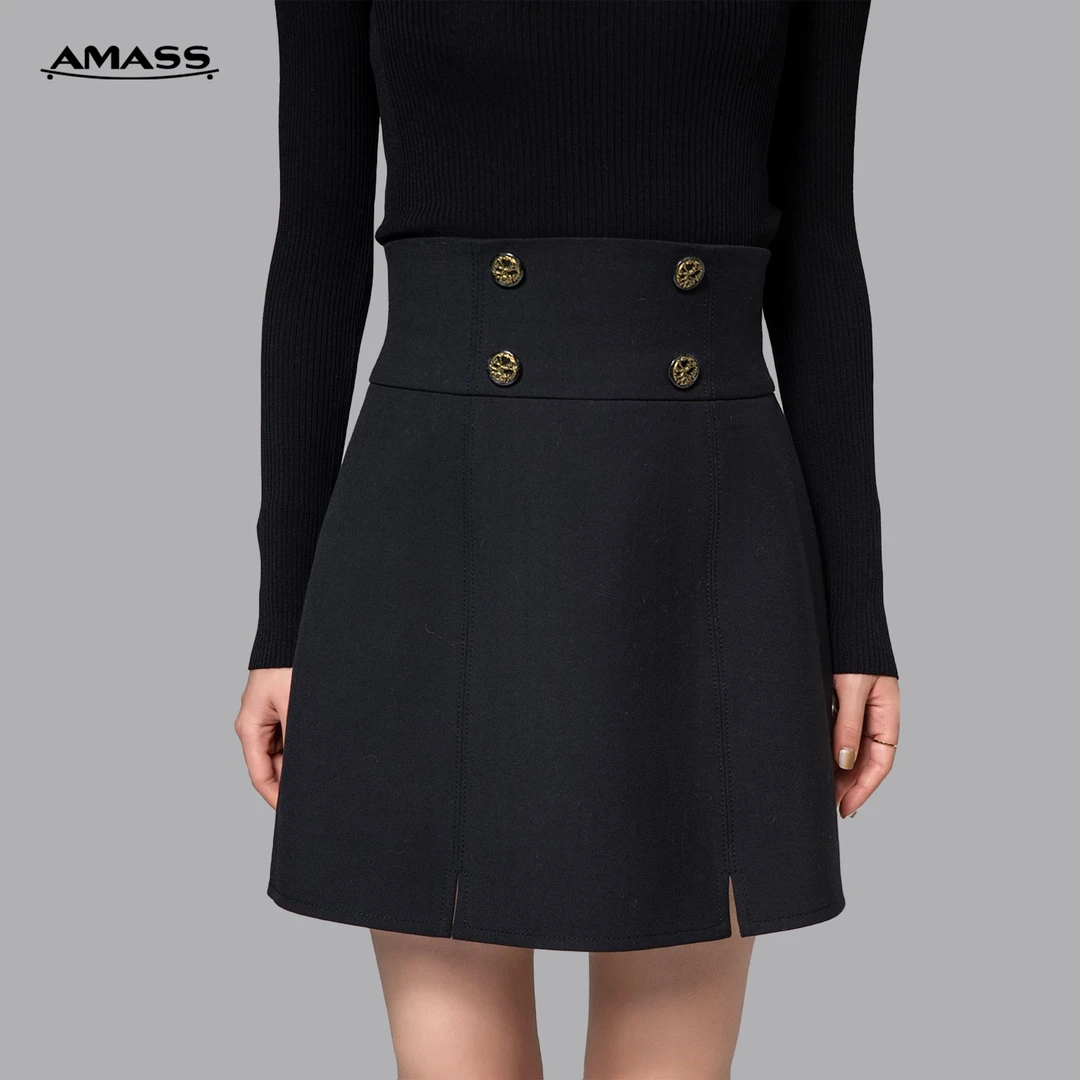 AMASS/阿玛施美拉德时尚经典气质高腰双排扣显瘦A字半身裙5200373