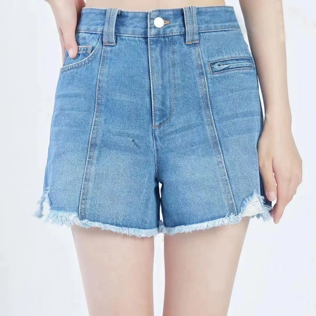 GIRDEAR/哥弟时尚休闲百搭透气高腰毛边万年牛仔短裤女 1100268