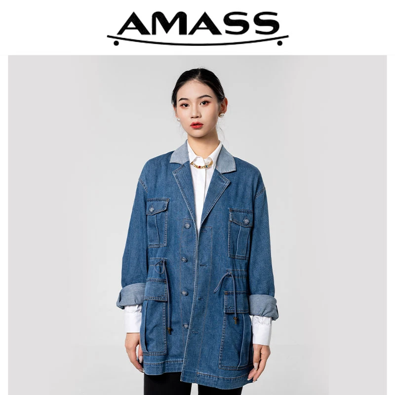 AMASS/阿玛施秋冬新款气质休闲复古水洗牛仔收腰风衣外套5400350