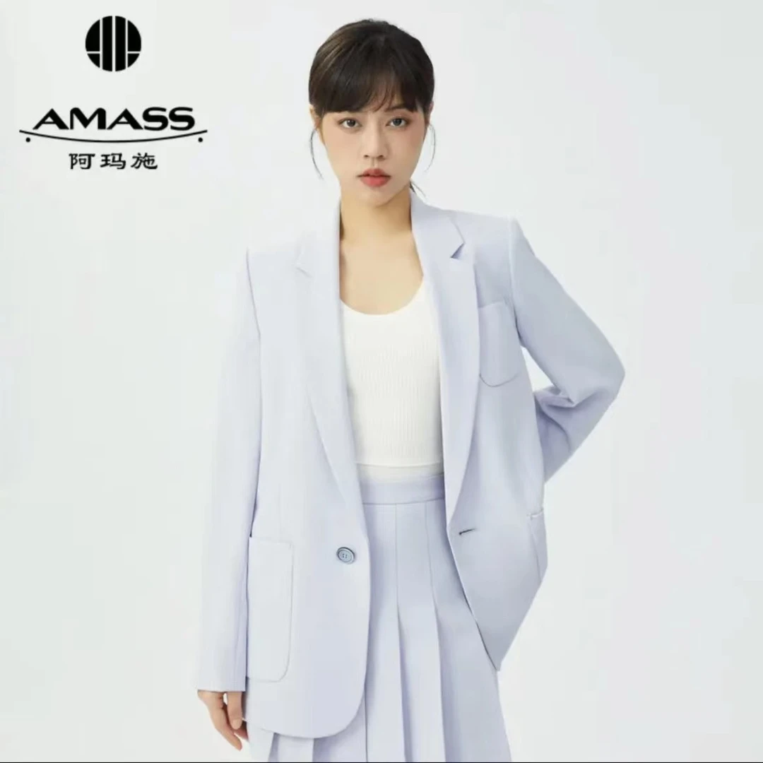 AMASS/阿玛施翻领一粒扣气质时尚长袖西装中长款简约外套5400704