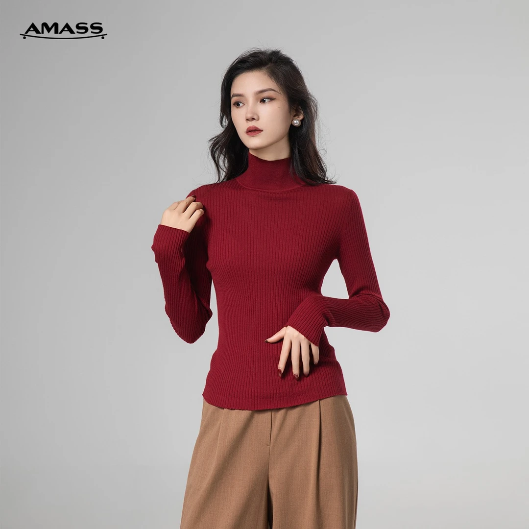 AMASS/阿玛施秋冬暗黑风净面修身高领套头羊毛针织打底衫 5399640