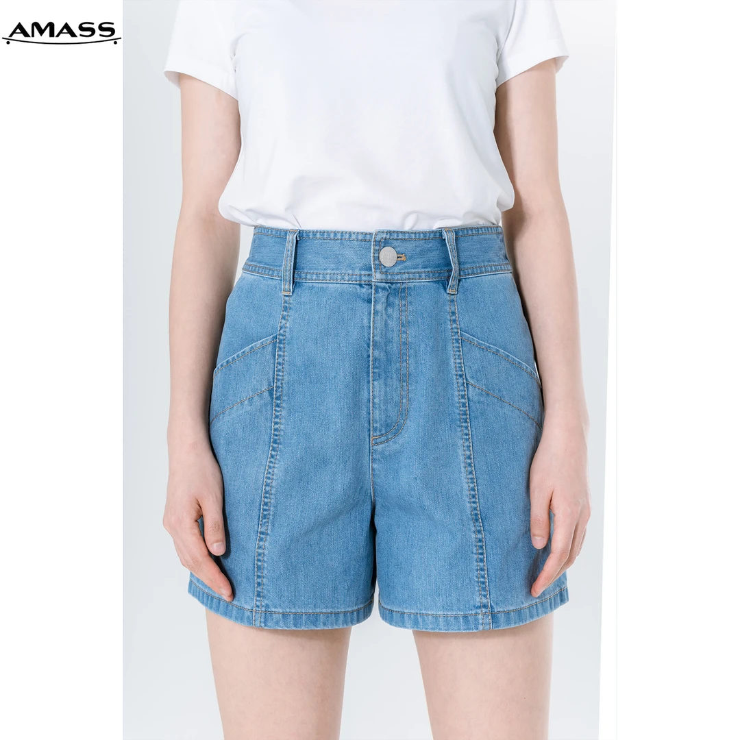 AMASS/阿玛施新休闲时尚复古丹宁显瘦高腰牛仔短裤热裤女 5100435