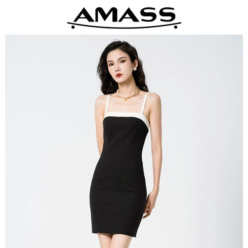 AMASS/阿玛施夏季气质性感黑色小香风吊带修身包臀连衣裙 5500426