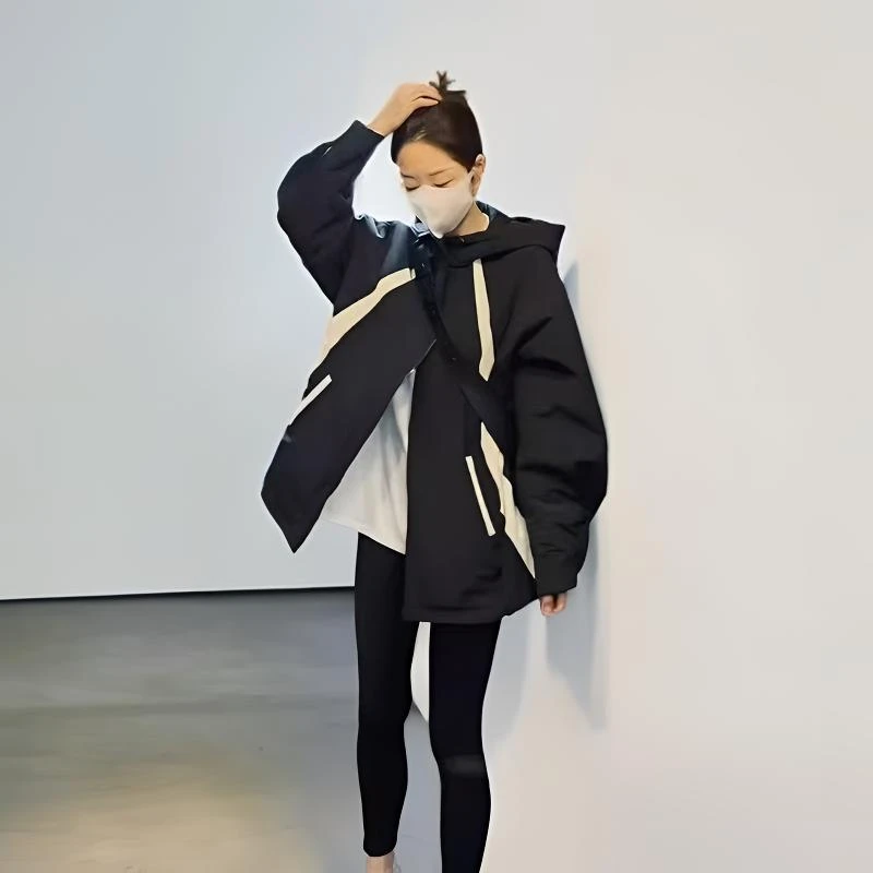 【影姐宠粉】冬季拼色连帽冲锋衣羽绒服宽松百搭防风上Y076