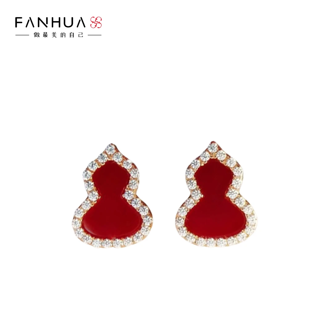 铜合金合成锆石耳饰 9007时尚红色葫形高级气质百搭耳钉