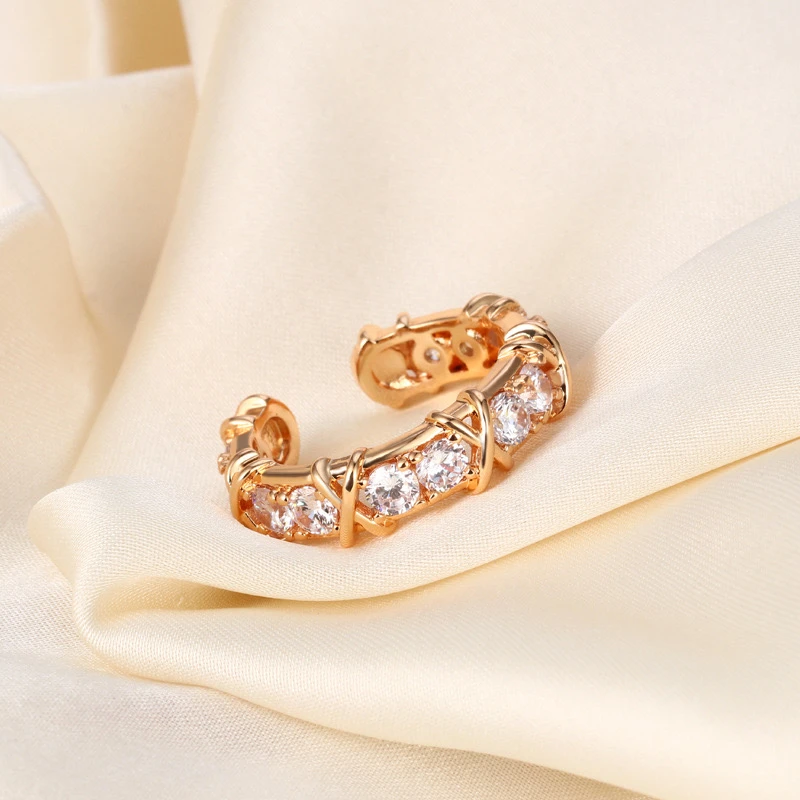 铜合金合成锆石戒指 093轻奢时尚百搭交叉开口戒指