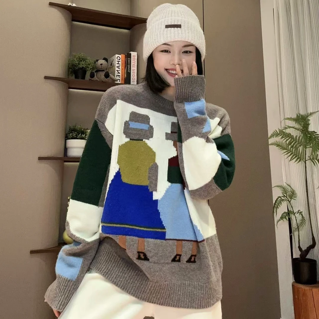 冬季行走的艺术套头绵羊毛提花针织衫4-11-20