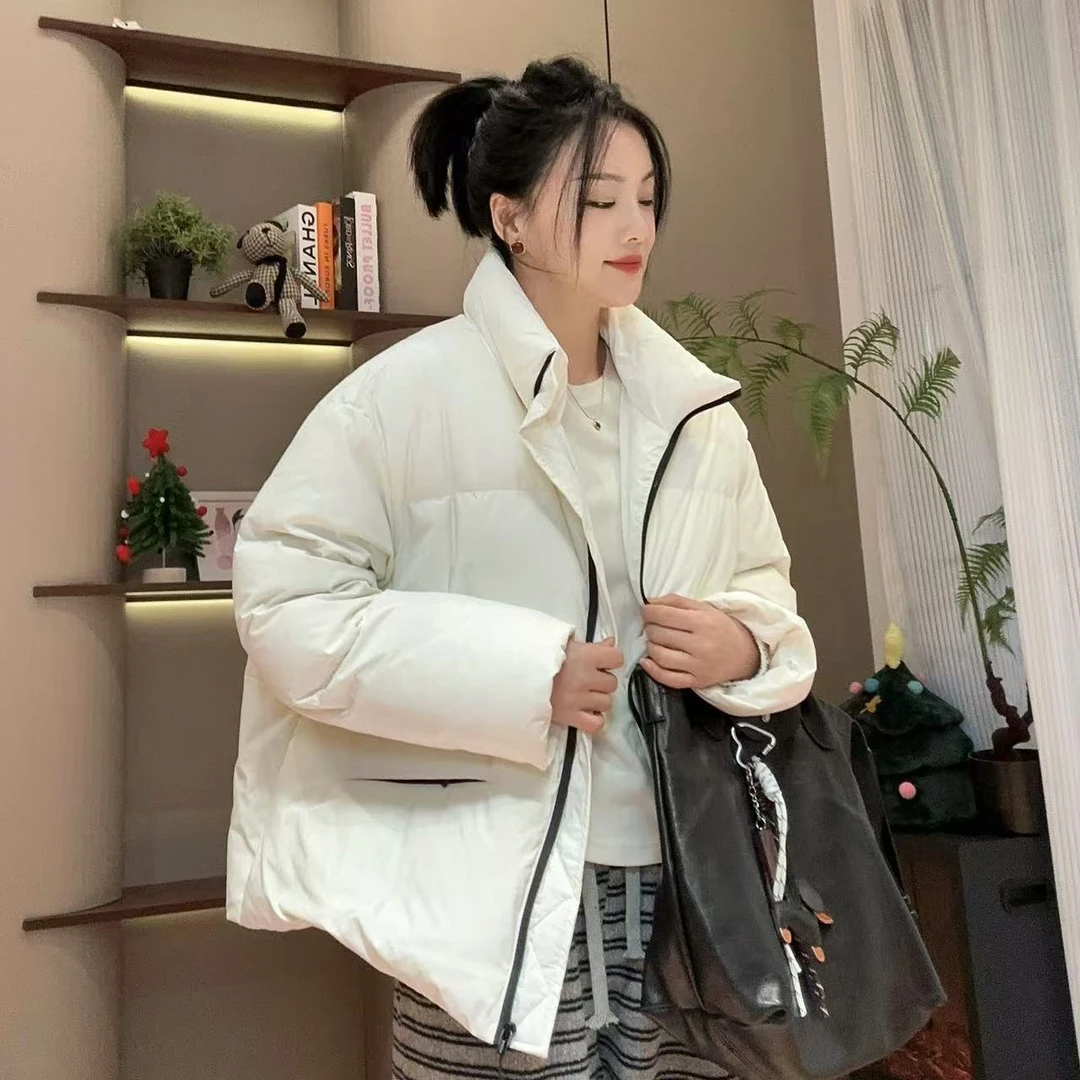 冬季黑胶拉链立领宽松短款羽绒服4-12-9