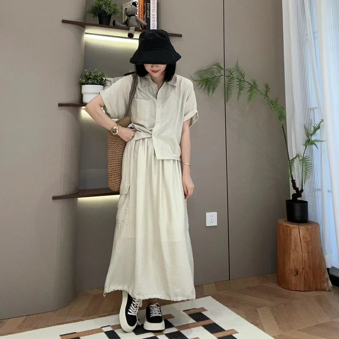 夏季简与静清冷风短袖衬衣半身裙两件套套装4-6-8