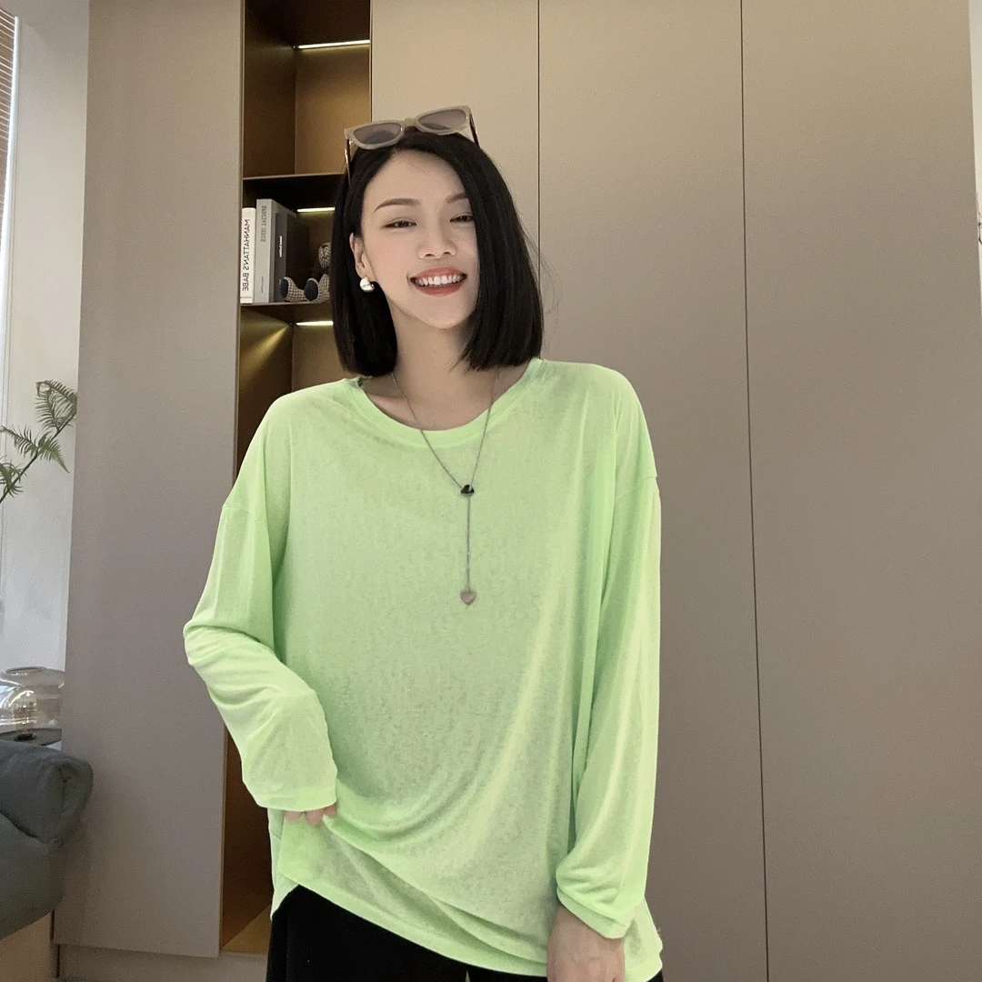 夏款莫兰迪色系轻薄透气防晒长袖T恤3-6-10休闲百搭