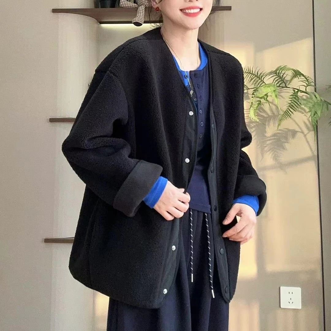 秋冬欧版极简主义宽松百搭一体绒毛毛外套4-10-10