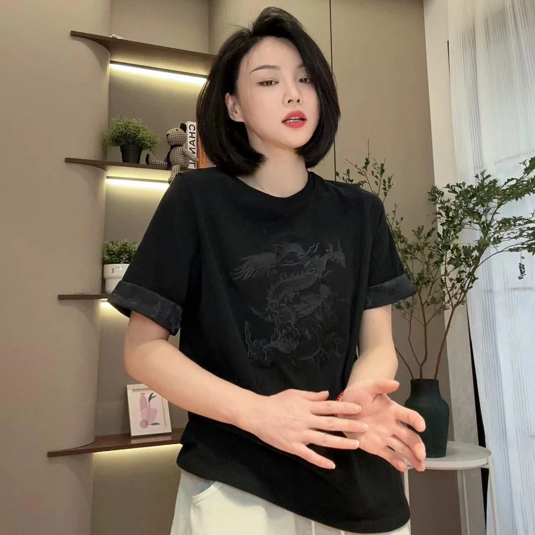 春季龙马精神刺绣纯色百搭短袖T恤4-2-28