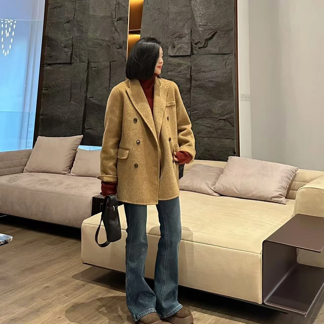 秋冬稻香六粒扣西装羊毛大衣4-11-29香草黄