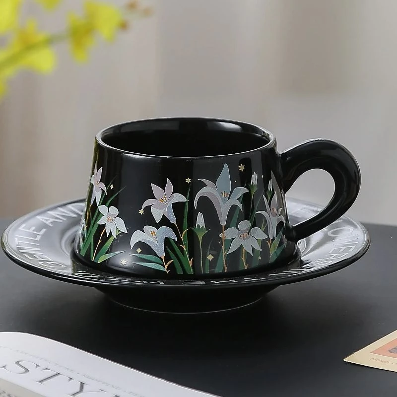 杯碟咖啡杯复古百合咖啡杯高档家用伴手礼物艺术设计师英式创意