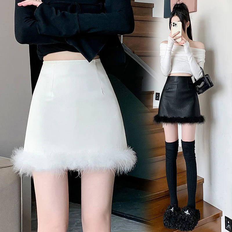 秋冬PU皮裙半身裙女裙子2024秋季新款大码小皮裙短裙a字裙包臀裙