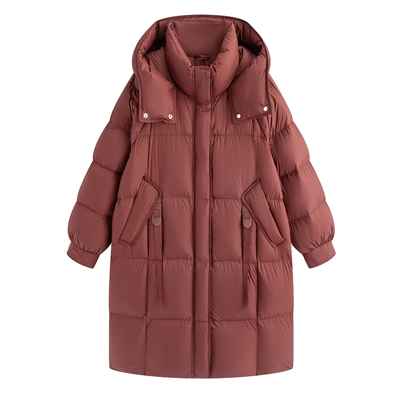 【航睿专属】连帽羽绒服女士长袖加厚外套鸭绒中长款保暖衣1585