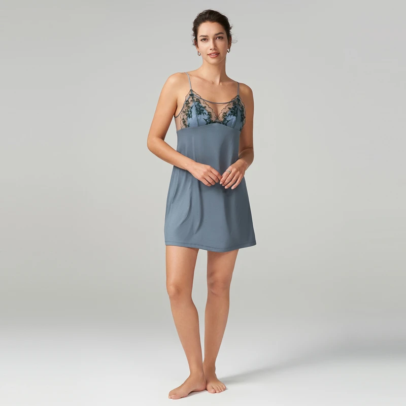 爱慕1993-墨色浓秋吊带睡裙性感蕾丝家居服吊带睡衣女夏AM428791