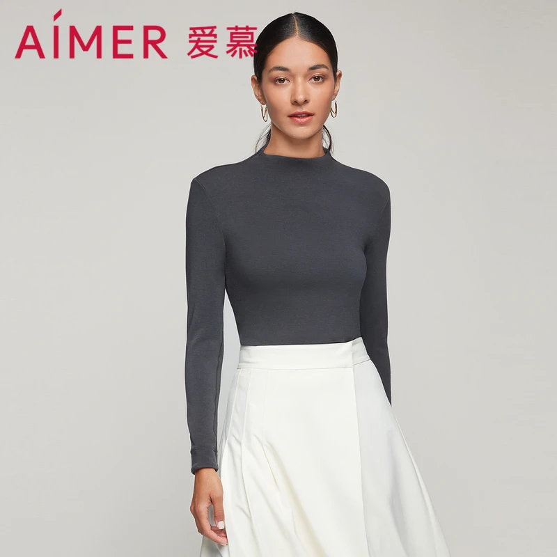 爱慕牛奶绒绒秋冬女士半高领打底保暖亲肤修身长袖上衣AM726652
