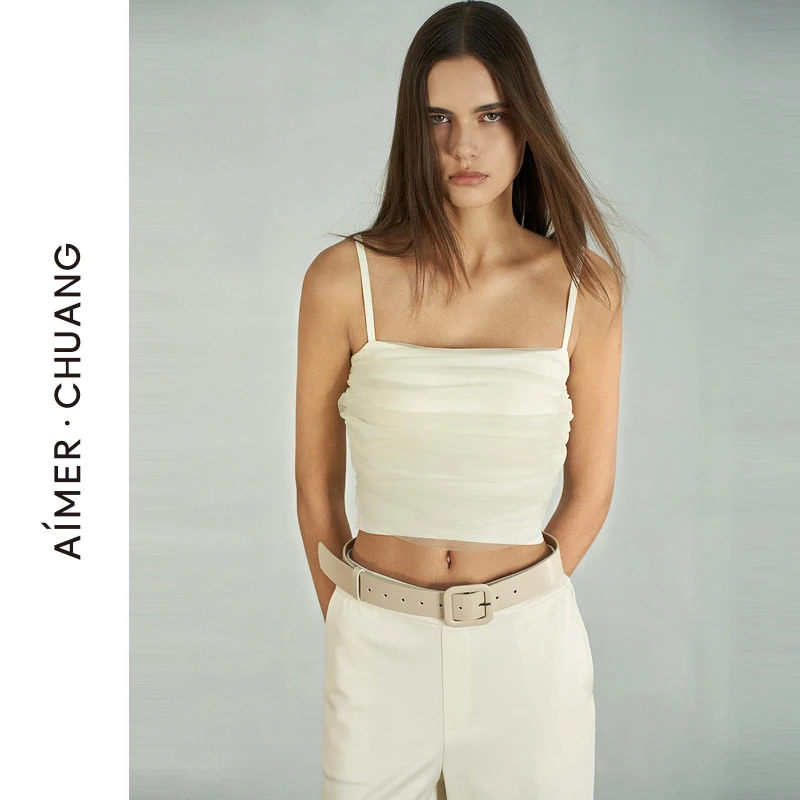 爱慕 CHUANG仪式4无托隐孔带杯吊带背心美背打底白色内衣CA711211