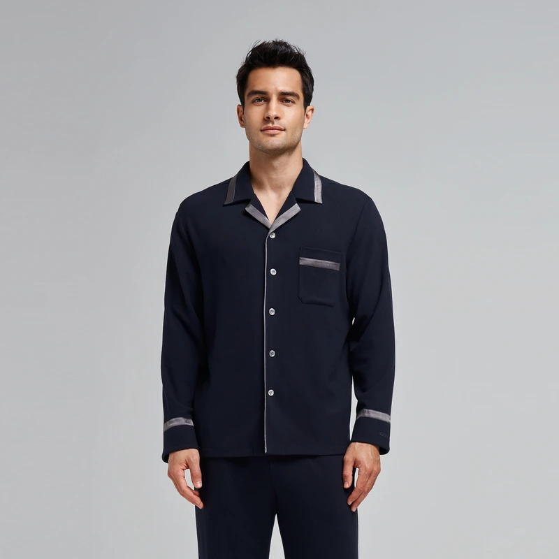 爱慕先生23AW牛奶丝绒家居男士翻领开衫休闲简约舒适长袖NS41K151