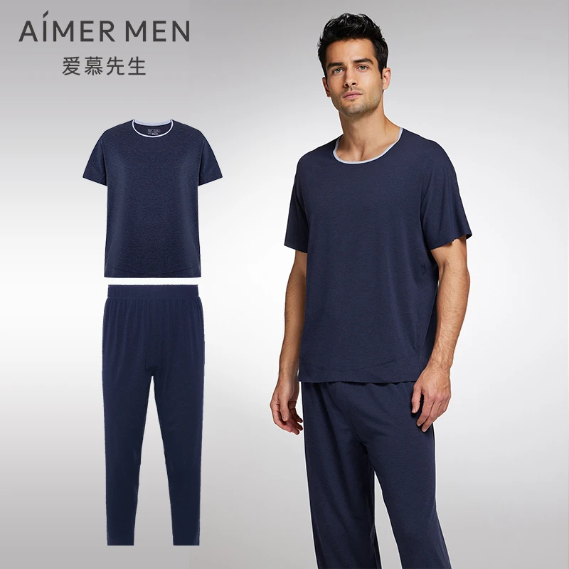 爱慕先生23SS30周年-海藻睡眠衣圆领休闲短袖+长裤套装NS2023009