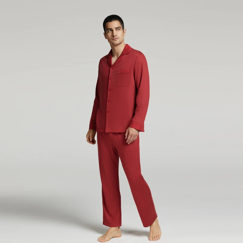 爱慕先生24AW爱慕红-锦礼家居翻领开衫长袖+长裤NS43L666