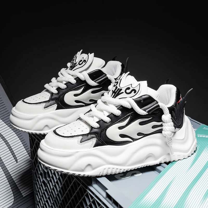 滑板公园新款男士火焰运动鞋休闲百搭潮流厚底网红潮鞋情侣鞋四季