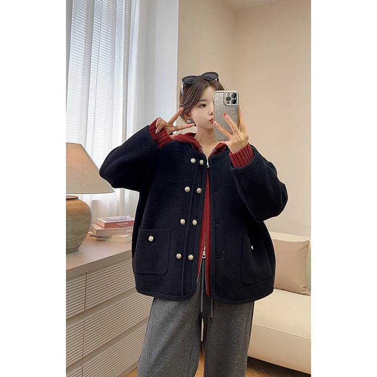 【老钱外套】圆领双面针织金属扣百搭洋气外套女春装宽松显瘦上衣