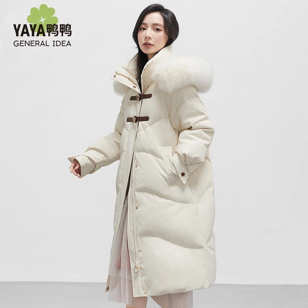 YAYA鸭鸭【设计师联名】新款中长款大毛领羽绒外套女-YE2B622511D