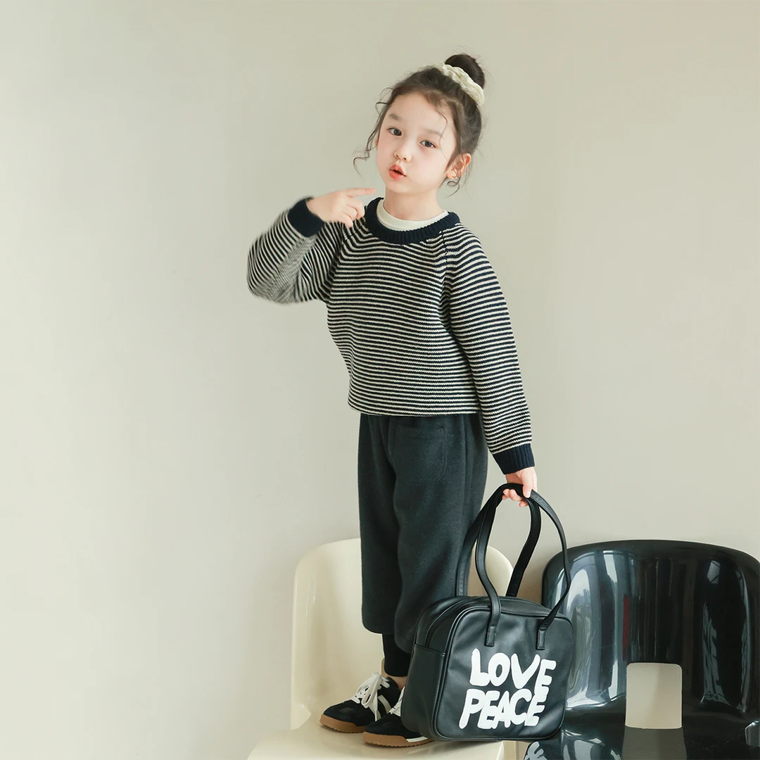 utouto大耳象女童条纹套头毛衣2024冬季新款女宝2410063