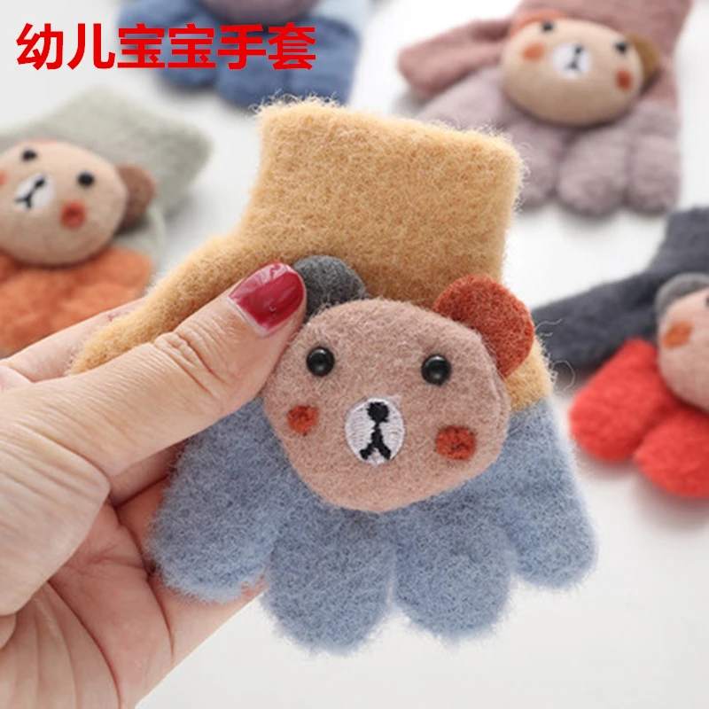 儿童手套冬季保暖加绒加厚婴儿韩版可爱防寒宝宝五指卡通手套冬天