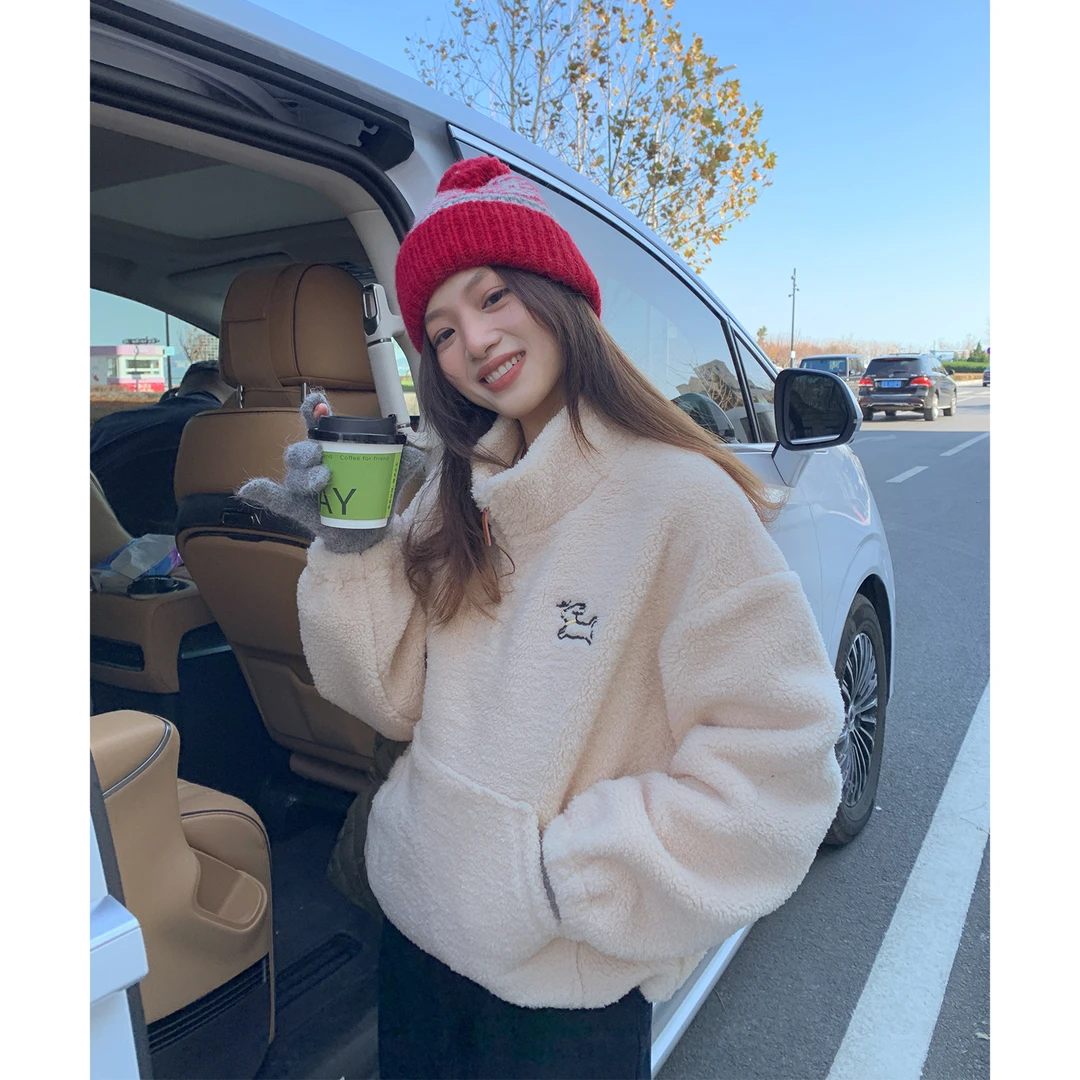 【西西里安】 刺绣小狗~韩版暖糯糯摇粒绒刺绣高领加绒卫衣